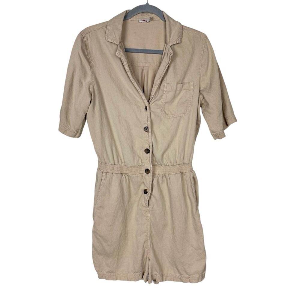 Faherty Arlie Beige Romper Shorts Size Medium - Picture 4 of 11